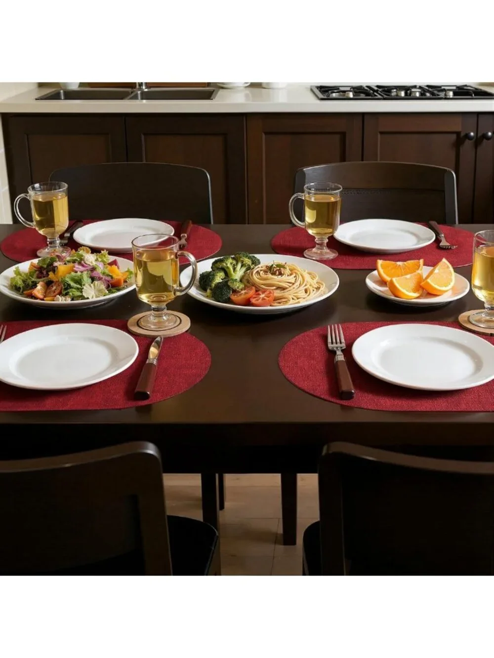 Set of 8 Heat Resistant Oval Placemats - Stylish Red Dining Table Decor